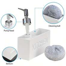 多功能皂液器，带海绵架的台面乳液瓶，浴室液体皂液器，实用水槽可再填充空瓶，浴室配件 9.47 盎司树脂厨房和浴室皂液器，内置清洁刷和储物盒 - 不含邻苯二甲酸盐，独立式设计，无需电力即可清洁餐具、台面和手 - 黑色 - 查看 10