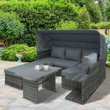 Outsunny 5 PCS Outdoor Rattan Wicker Sofa Sets Reclining Sofa Adjustable Canopy And Side Table Dining Table Set Sectional Conversation Furniture W Cushions Mixed Grey - Grey1 - View 2