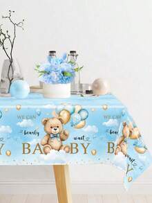 1 chiếc khăn trải bàn tiệc tiết lộ giới tính em bé màu xanh dương, họa tiết gấu nâu đáng yêu, trang trí tiệc tiết lộ giới tính, khăn trải bàn PE cho tiệc mừng em bé sơ sinh, khăn trải bàn trang trí tiệc "Chúng tôi rất mong chờ được gặp em bé" cho bé trai/bé gái, quà tặng tiệc mừng em bé, khăn trải bàn tiệc sinh nhật lần thứ nhất, trang trí tiệc tiết lộ giới tính, khăn trải bàn trang trí nhà cửa - Màu xanh lam - Xem 3