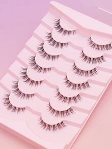 7 Pairs Of Transparent Root Natural False Eyelashes And Glue Set Are The Favorite Eyelash Styles For Girls. Fluffy, Soft, Dramatic 3D Mink Eyelashes, Short And Thick False Eyelashes, Extended Eyelashes, Loose False Eyelashes, Makeup Products For Weddings, Parties - Black - View 5