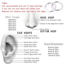 1 pièce Anneau de nez Septum 1,0 mm 1,2 mm Anneau pour Narine Septum Cartilage Hélix Daith Tragus Rook Conque Lèvre Lobe d'oreille Piercings Acier inoxydable chirurgical 316L Boucles d'oreilles charnières sans soudure, Diamètre 5 mm-16 mm