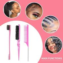 GOIPLE 7pcs Hair Care Set Edge Control Long-Lasting Hold Tames Frizz Rose & Black Castor Oil Nourishes Scalp Strengthens Hair Satin Bonnet Protects Hair Overnight Combs Brushes For Gentle Detangling Bands For Secure Styling For Daily Hair Nourishment & Styling Women With Curly Wavy Coily Hair - Bộ 7 món hoa sen hồng - Xem 11