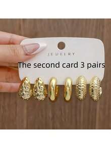 3件/5件/6件/7件/9件/10件/40件新款ABS树脂与CCB金色夸张C形水滴个性时尚耳环套装 - 新款 - 查看 8