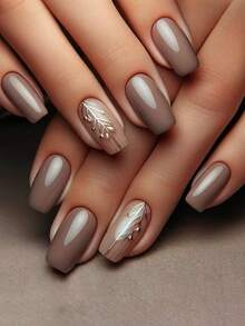 24片中号方形假指甲 - 棕色法式白色渐变爱心设计，百搭款式，时尚美甲，活力美甲艺术 | 印花图案 | 精致生日礼物美甲设计，让您的指尖闪耀夺目，适合派对、舞蹈和日常佩戴，可卸下并重复使用。美甲用品 - 彩色 - 查看 7