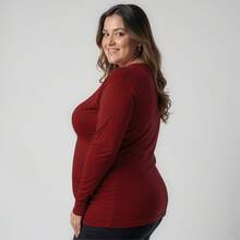 Kit 03 Plus Size T-Shirt Women's Long Sleeve Cotton Round Neck Blouse - 白色 灰色 紅色 - 查看 3