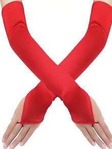 女士缎面露指手套一双，适合歌剧、正式场合、婚礼等夏季穿着。 - 手套 - 查看 3