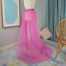 1pc Tulle Skirt, New Arrival European & American Style, Tie-Waist Long Tail Skirt, Black/White/ Red/Purple/Rose Red/Suitable For Prom, Halloween Cosplay Party Costumes, Valentine's Day, Autumn Women's Clothing