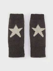 1 Pair Kids Knitted Fingerless Gloves With Star Pattern, Warm & Suitable For 3-8 Years Old Students, Autumn/Winter - Grey - View 2