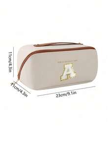 1pc High Quality PU Cosmetic Bag Travel Bag With Letters Cosmetic Storage Bag, Large Capacity Women's Handbag, Portable Travel Storage Bag, Multifunctional Waterproof Bag, Cosmetic Storage Bag, Travel Accessories, Travel Essentials, Cruise Essentials, Jewelry Storage, Lip Oil Storage, Nail Polish Storage, Valentine's Day Gifts, Bridesmaid Gifts, Birthday Gifts, Friends And Teacher Gifts, Holiday Gifts, Mother's Gifts, Women's Gifts