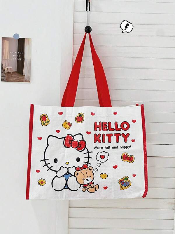 Sanrio Family Series Woven Tote Bag, Large Capacity Reusable Shopping Bag, Stylish & Practical For Daily Use, Made Of Durable Polypropylene Material, Features Cute Cartoon Characters, Perfect For Shopping, Travel, And More, Portable & Lightweight, Ideal Gift For Kids And Adults Who Love Sanrio Characters