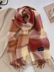1pc Unisex New Plaid Faux Cashmere Scarf, Thick & Warm, Versatile For Daily Use For Dress - A - View 12