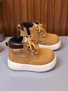 1 Pair Fashionable Baby Low-Top Boots With Side Zipper Closure, Flat Ankle Boots For Kids - Yellow - View 4