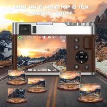 SONGDIAN 48MP 4K Digital Camera, Dual Front & Rear Cameras, Auto Focus, Flash, 16X Digital Zoom, 6-Axis Stabilization, 2.8" Large Screen, Suitable For Photography, Videography, Vlogging Or Selfie, Ideal For Beginners, Includes 32GB Memory Card And 1050mAh Battery