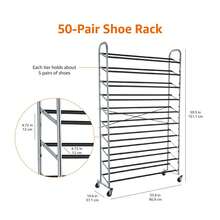 Basics 50 - Pair Chrome Metal Portable Standing Shoe Rack Organizer, 10 Shelves, 35. 8 X 14. 6 X 59. 5 Inches