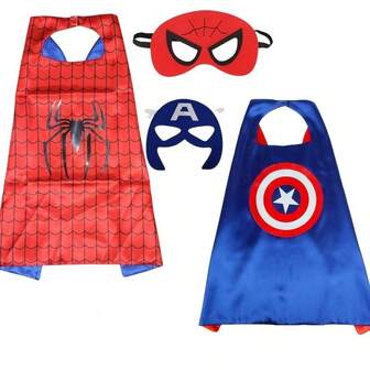  2pcs Marvel Superhero Spider-Man Cool Cloak Cape And Mask Set - Perfect For Birthday Party And Costume Play! An Ideal Gift For Christmas, Easter, New Year