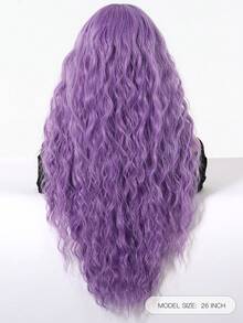 Parrucca sintetica ondulata lunga e riccia, con riga centrale, senza frangia, adatta per Ognissanti, Natale, festival, cappello verde, parrucca multicolore viola