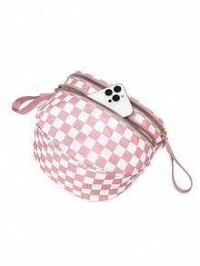 Classic Checkered Design Crossbody Bag–Matches Diverse Styles For Outings, Commutes & Leisure Time  Ample Space For Daily Errands, Casual Outings & Travel Adventures - Kẻ sọc hồng và trắng - Xem 6