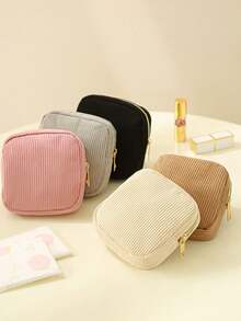Multi-Color Sanitary Pad Storage Bag, Pink Sanitary Napkin Storage Bag, Portable Storage Bag, Large Capacity Minimalist Style, For Storing Sanitary Pads, Liners And Tampons, Essential For Girls, Great For Going Out, Striped Cosmetic Bag, Travel & Study Supplies, Travel Essential Cosmetic Bag, Holiday Essential Cosmetic Bag - Multicolor - View 6