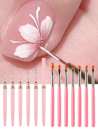 7/9/11/15/25毫米美甲线笔套装，法式条纹3D贴纸线笔 - DIY绘图笔UV凝胶笔，8支渐变法式美甲笔，简约花卉美甲设计，美甲工具，美甲用品，美甲笔