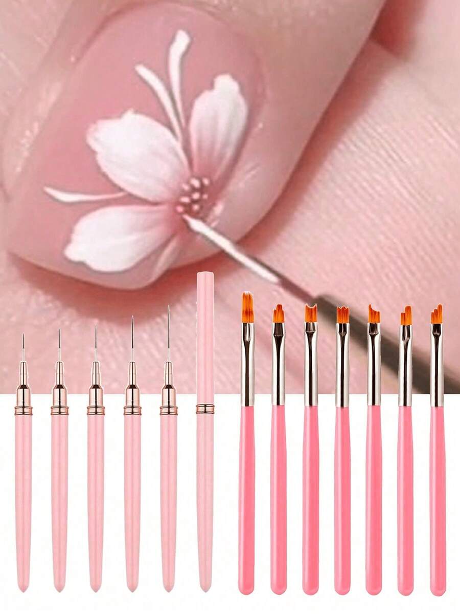 7/9/11/15/25毫米美甲线笔套装，法式条纹3D贴纸线笔 - DIY绘图笔UV凝胶笔，8支渐变法式美甲笔，简约花卉美甲设计，美甲工具，美甲用品，美甲笔