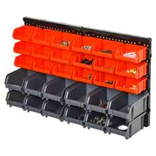 30-Bin Wall-Mounted Storage Rack Organizer With Pegboard For Garages And Workshops – Efficient Tool And Supply Management In Red