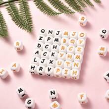 10pcs 12mm Simple Style White Base Black Letter + White Base Gold Letter Silicone Beads, DIY Jewelry Making Initial Letter Festival Gift Decorative Beads