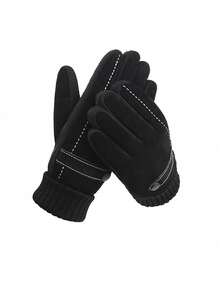 1双冬季保暖加厚皮手套，触摸屏手套，适用于户外、运动、摩托车、防寒秋季装饰