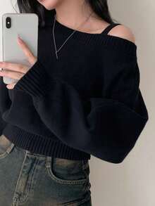 女士韩版单肩带蝙蝠袖宽松休闲毛衣