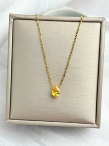 1pc Customized Birthday Birthstone Necklace, Cubic Zirconia Teardrop & Heart/Square Gemstone Personalized Birthday Gift, Gift For Mom, Gift For Best Friend