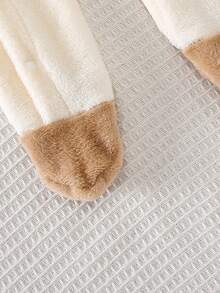 男婴户外秋冬新款小熊刺绣抓绒连帽连体衣 - 杏色 - 查看 7