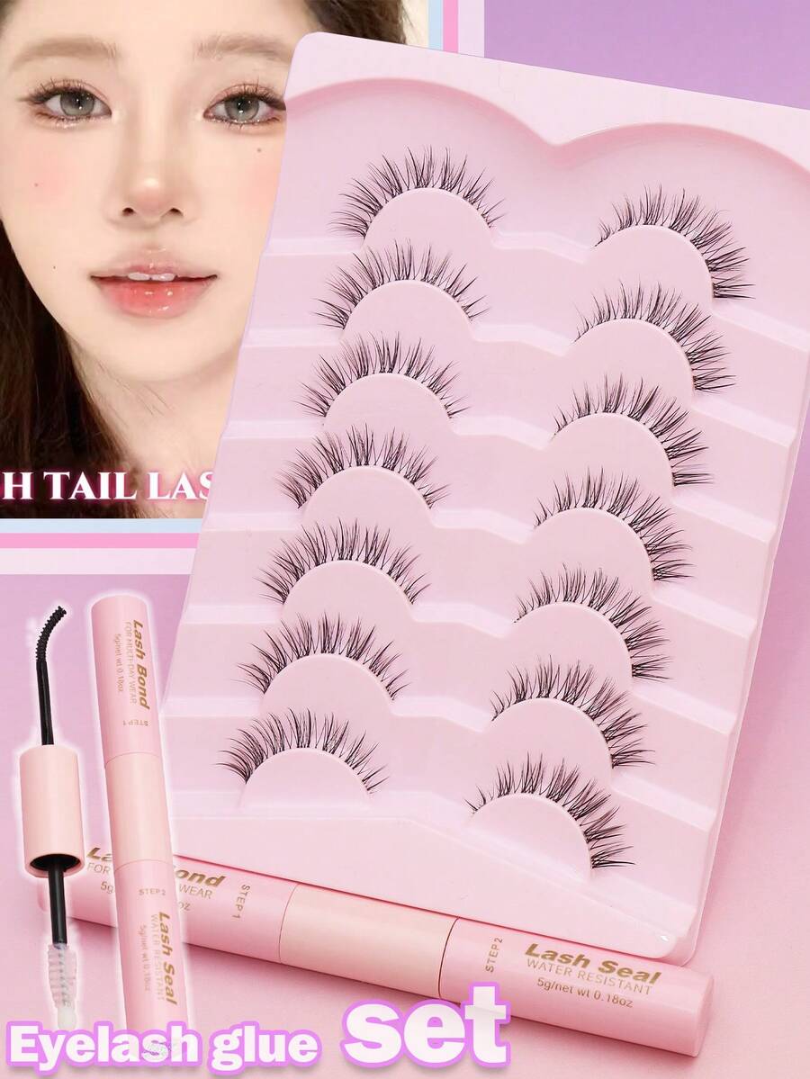 7 Pairs Of Transparent Root Natural False Eyelashes And Glue Set Are The Favorite Eyelash Styles For Girls. Fluffy, Soft, Dramatic 3D Mink Eyelashes, Short And Thick False Eyelashes, Extended Eyelashes, Loose False Eyelashes, Makeup Products For Weddings, Parties