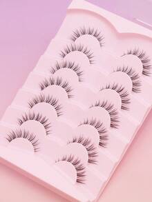 7 Pairs Of Transparent Root Natural False Eyelashes And Glue Set Are The Favorite Eyelash Styles For Girls. Fluffy, Soft, Dramatic 3D Mink Eyelashes, Short And Thick False Eyelashes, Extended Eyelashes, Loose False Eyelashes, Makeup Products For Weddings, Parties - Black - View 6