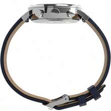 Timex Reloj de cuarzo casual para hombre Waterbury Chronograph TW2U04700 Multifunción con esfera negra redonda y correa de cuero azul, adecuado para uso diario, decoración y regalo de cumpleaños para novio o padre