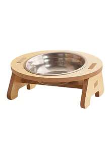 Small Pet Bowl With Stainless Steel Pet Stand, Non-Slip Wooden Frame, Tilted Single/Dual Pet Bowls, Anti-Tipping Anti-Vomiting, Easy Assembly. Cat Supplies, Dog Supplies, Dog Bowls, Cat Bowls, Dog Accessories, Cat Accessories, Suitable For Small And Medium Dogs And Cats.