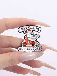 1PC "Got Too Silly" Goose In Cage Pin - Viral Angry Bird Meme Badge, Funny Animal Lockup Enamel Accessory - Black and White - View 9