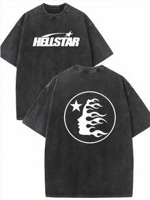 Printed Summer Youth Men'S Loose Short Sleeve Washed Vintage 230g Pure Cotton Comfortable Breathable Casual Street Round Neck T-Shirt - 黑色 - 查看 1