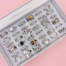 20pcs/Pack Luxury Faux Pearl Inlaid Alloy Women's Ring Set, Elegant Exaggerated Flower & Starfish Mixed Styles, Multi-Piece Open Adjustable Rings For Party, Wedding, Daily Wear, Fashion Jewelry Gift, Random Assortment