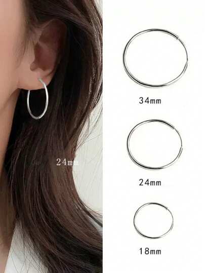 BALMORA 2pcs/Set, Ultra-Thin S925 Sterling Silver Hoop Earrings, Multiple Sizes Available (8/10/12/13/14/15/16/18/20/25/30mm), Minimalist Round Earrings Suitable For Men And Women, Versatile For Daily Commute And Party Occasions