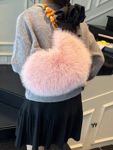 2025 Autumn/Winter Furry Handbag, Plush Small Bag, Shoulder Dumpling Bag, Wooden Bead Unique Creative Tote Bag, Shoulder Bag