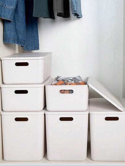 白色收纳盒，防尘防潮，杂物收纳盒，桌面化妆品收纳盒，玩具收纳篮，家用塑料收纳盒，厨房收纳盒，适用于汽车、客厅、卧室、书房、花园等场所。