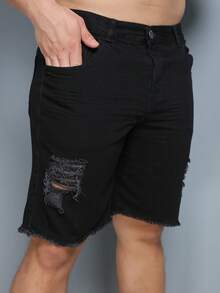 Men's Ripped Colorful Bermuda Jeans - Negro - Ver 1