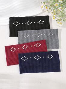 1 件宽纯色水钻菱形头带，复古街头嘻哈风格，别致简约的设计，时尚配饰，女士围巾秋季发带运动发饰女式头巾休闲吸汗带秋季发带冬季度假装女士 - 彩色 - 查看 2