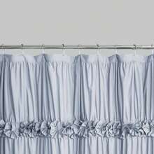 Victorian Ruffle Fabric Shower Curtain, Vintage Handcrafted Bow Tie Bath Curtain For Master Bathroom, Ruched Microfiber Bathroom Curtain With 12 Buttonholes, 72" W X 72" H - Fog Blue - View 2