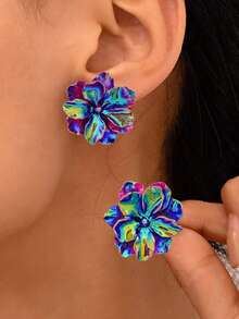 1 对简约百搭夸张山茶花和珍珠耳钉，适合女士 - 白色 - 查看 5