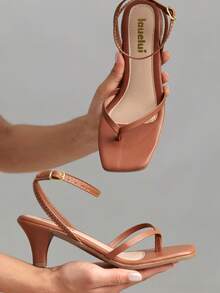 Women's Thin Heel Sandals, Formal Flip Flops, Thin Straps - Lạc đà - Xem 2