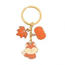 4 Stück Thanksgiving & Herbst-Themen Schlüsselanhänger aus Zinklegierung - Süße Herbst-Ernte Tier/Pflanzen Charms Schlüsselringe Taschencharms Auto Accessoires Lehrer Freundin Schwester Geschenkideen