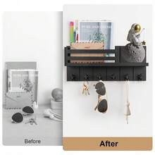 Youyijia Wall Key Holder Rustic Wood Key Rack With 6 Hooks And Mail Holder Wall Mounted Entryway Organizer For Keys Mail Sunglasses For Hallway Kitchen Office Bedroom - Black - View 4