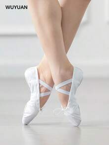 Zapatillas de ballet de lona con suela dividida y cordón - Blanco - Ver 3