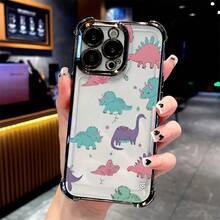 Funda de Teléfono de Dinosaurio de Pantalla Completa, Linda Caricatura para 17 16 15 14 13 12 11 Pro X XR XS 8 Plus, Resistente a Impactos, Transparente, Cubierta Trasera Suave - Colores mixtos - Ver 2