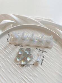 1 套树脂泪珠形白色和粉色闪光底座，带花朵闪光底座、极光练习指甲贴、树脂水晶珠、激光全息花朵指甲装饰，适用于 DIY、家庭使用、沙龙、婚礼、母亲节、情人节 - 彩色 - 查看 41